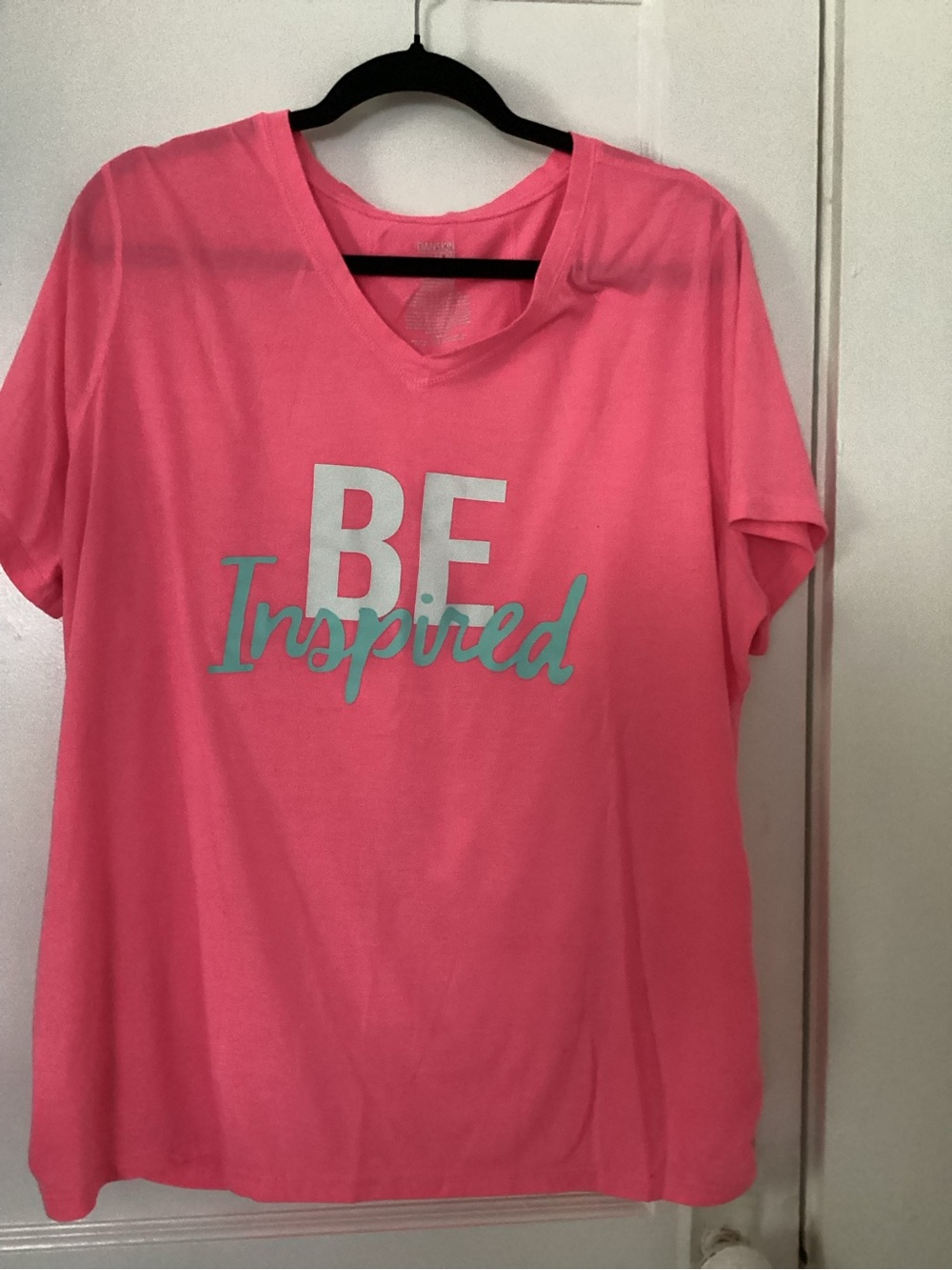 Danskin Pink V-Neck Short Sleeve Tee with 'BE Inspired' Print